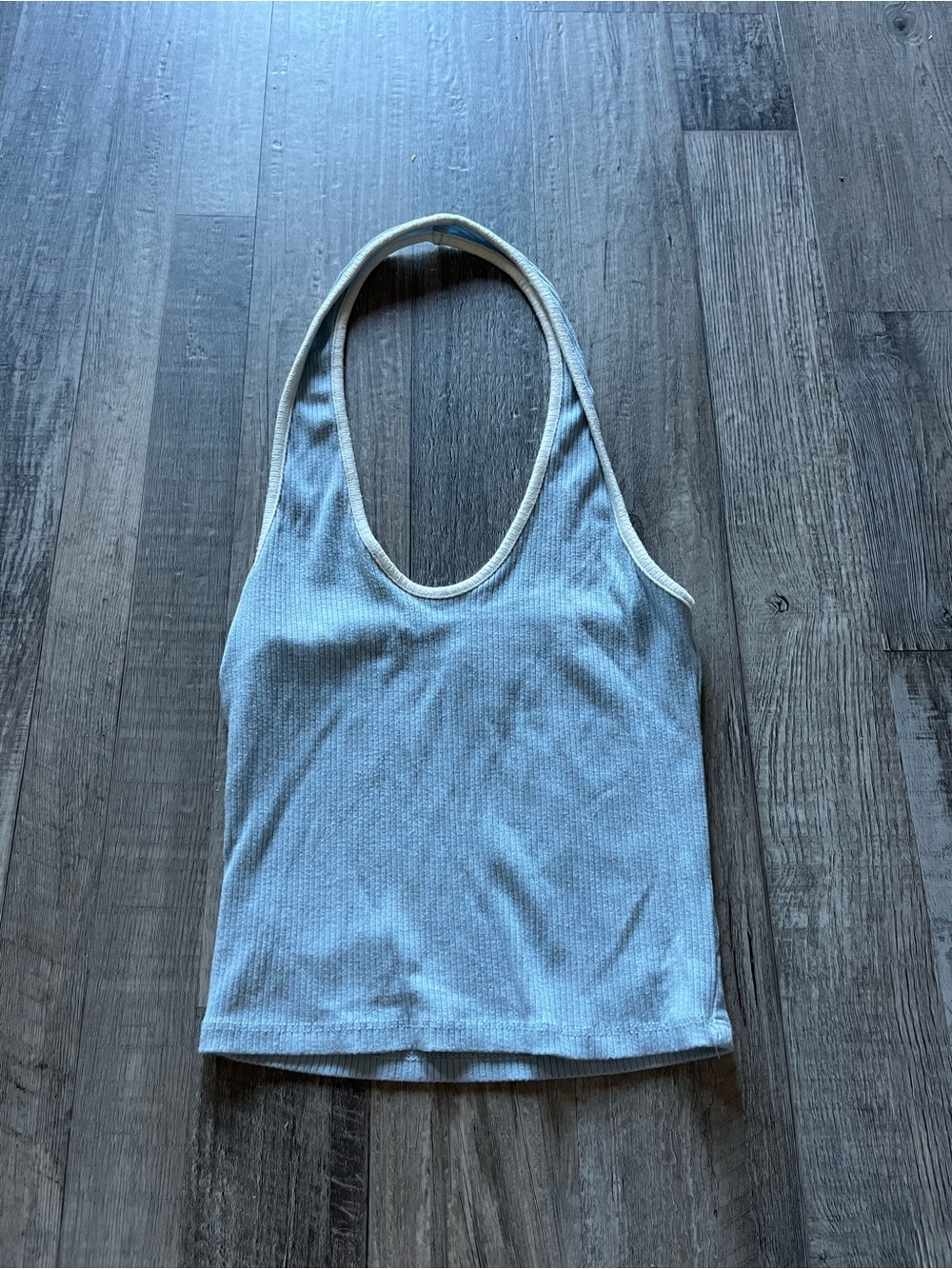 BDG Light Blue Ribbed Halter Tank with Cream Trim